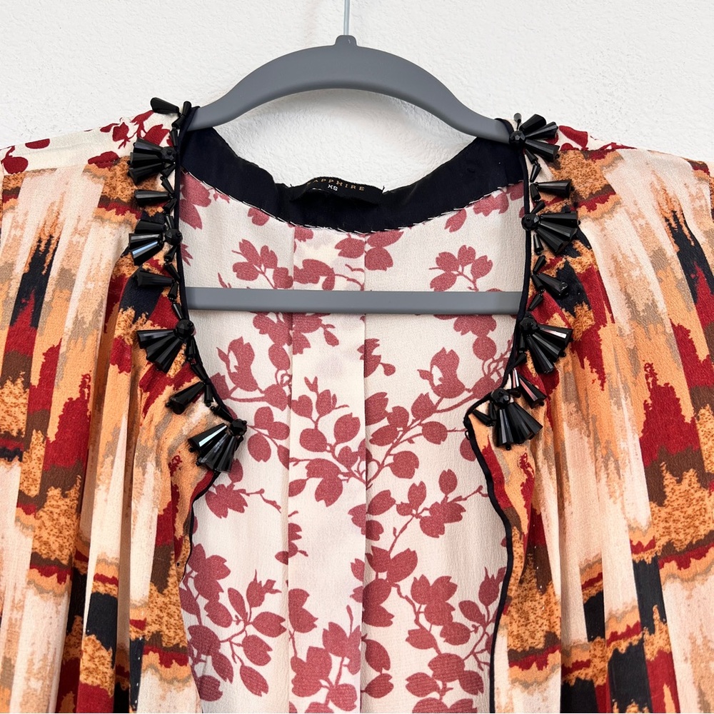 Sapphire Women's 100% Silk Beaded‎ Artsy Kimono Abstract Jacket Duster Sz XS * - Picture 5 of 16